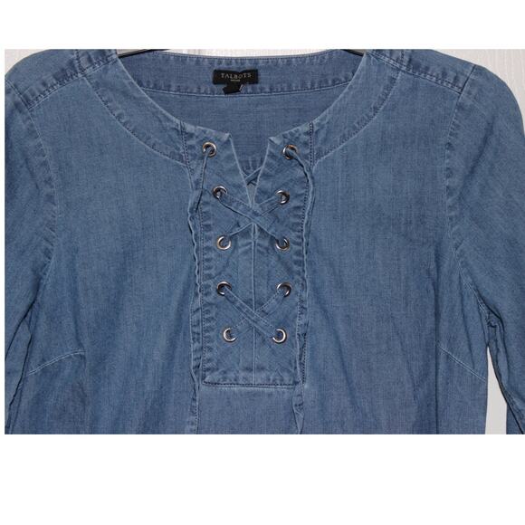 Talbots Denim Blue Lace Up‎ Chest Shift Dress Size 12Petite - Picture 2 of 5